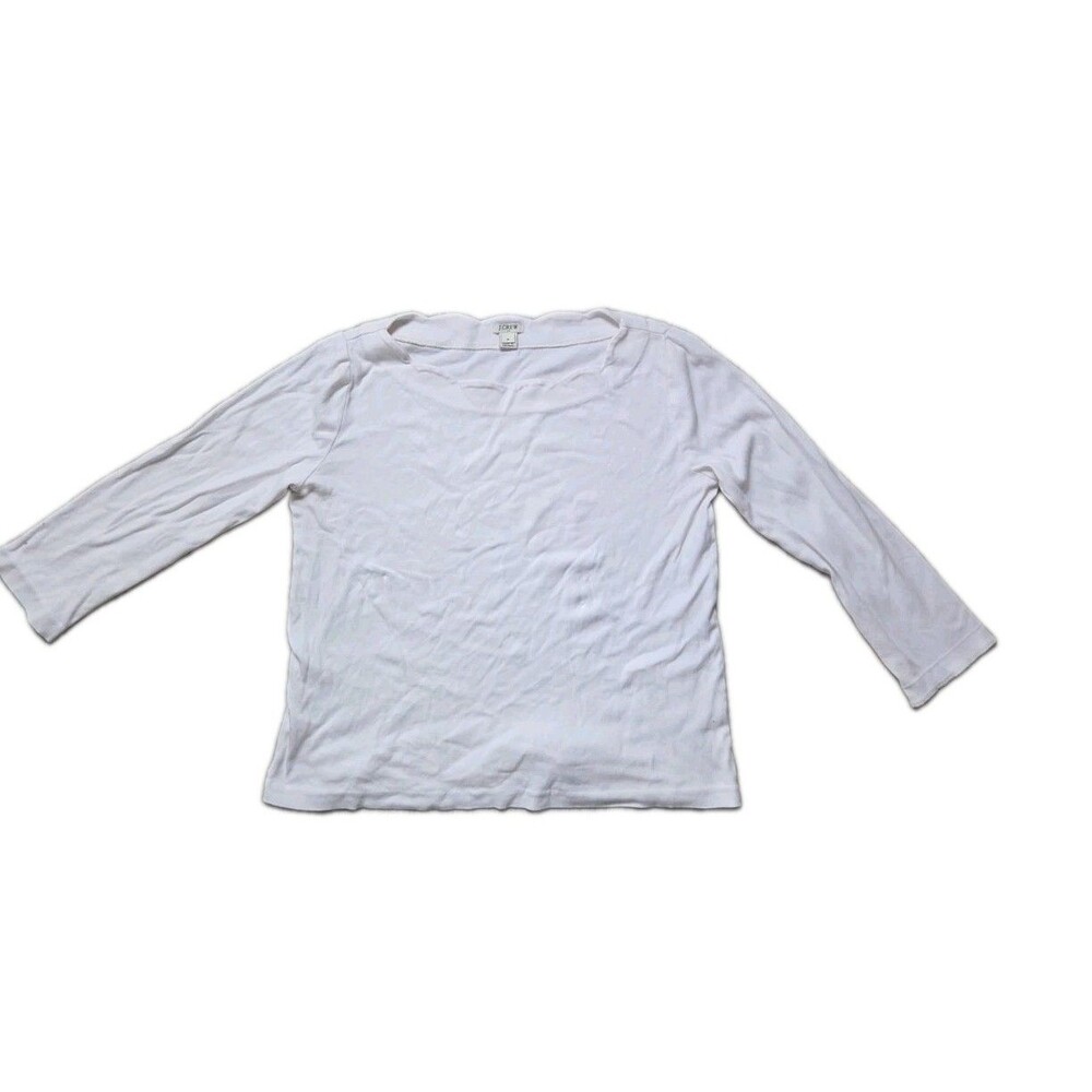 J.Crew White 100% Cotton Long Sleeve Scalloped Scoop Neck T Shirt Womens M GUC